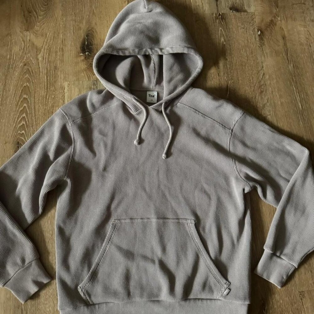 TNA Aritzia Taupe‎ Gray Waffle Knife Hoodie size xxsmall